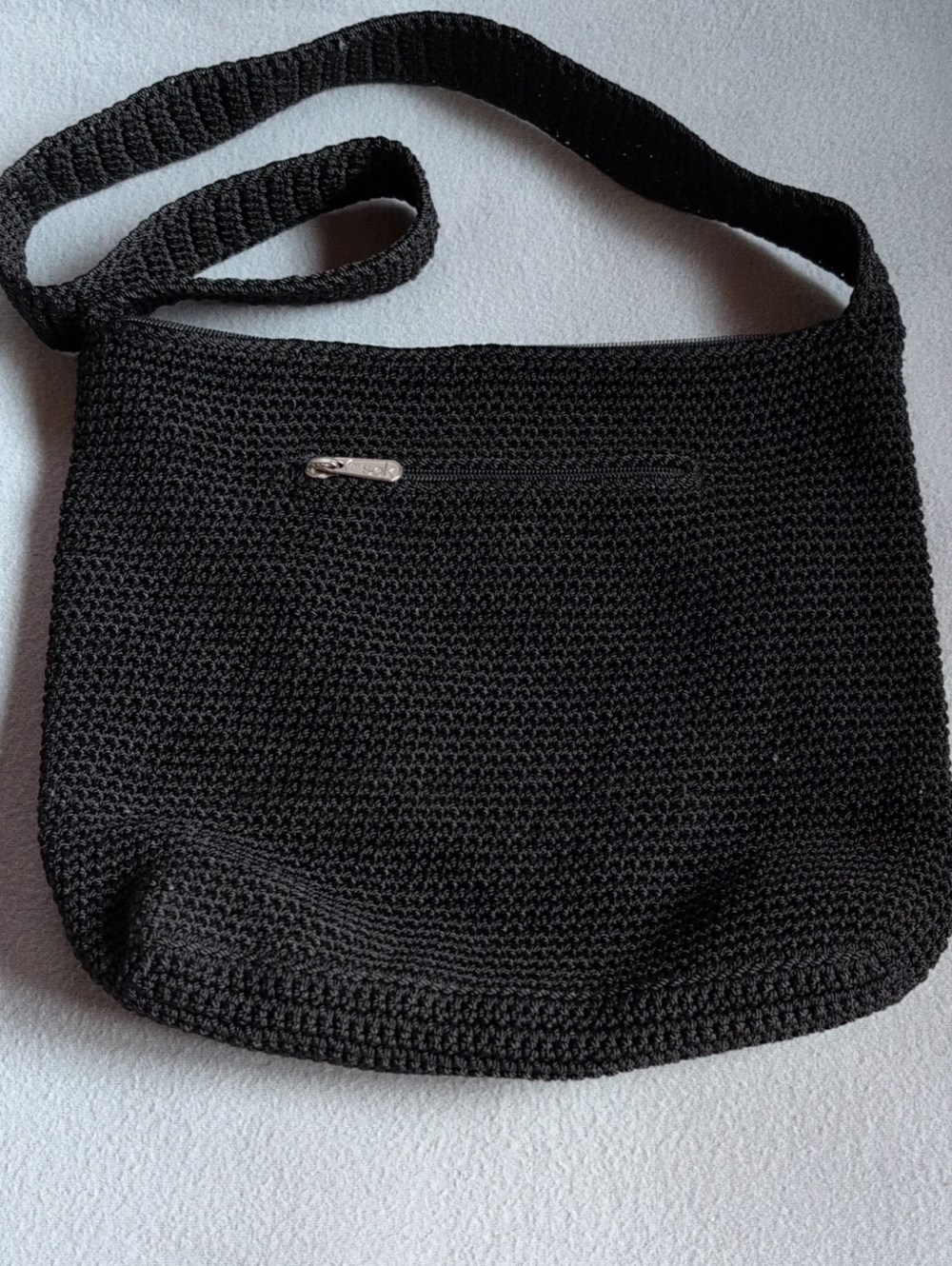 The sak Black Knit Messenger Bag with Front Zip Pocket